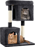 Yaheetech 33.5in Cat Tree, Small Kittens Tower w/Large Perch&2 Cozy Condos, Sisal Scratching Posts for Indoor Kittens/Cat, Stable Pet Activity Center Furniture, Black