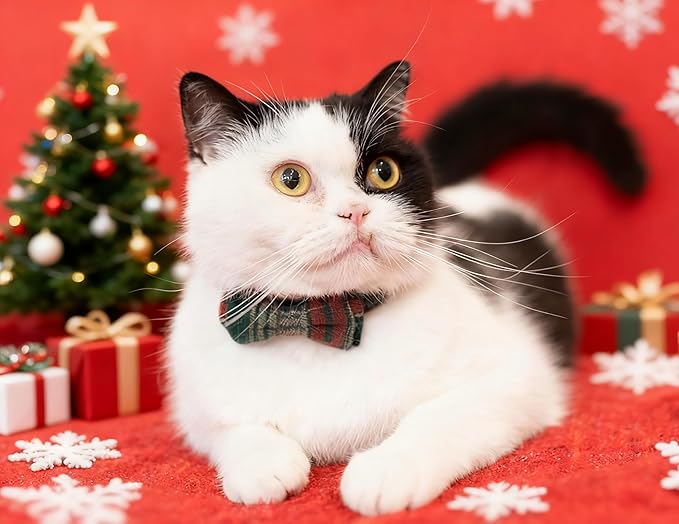 Collar for Cat Pet Breakaway with Bell Bowtie Detachable Bow Adjustable Safety Kitten Puppy Girl Boy 2pcs Christmas-A