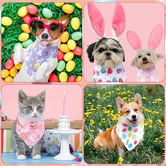 Aliceset 180 Pcs Easter Dog Bandana Bulk Spring Bandanas for Dog Cute Pet Scarf Bibs Soft Triangle Scarf Bunny Neckerchief Holiday Costume for Boy and Girl, Small and Medium Pet