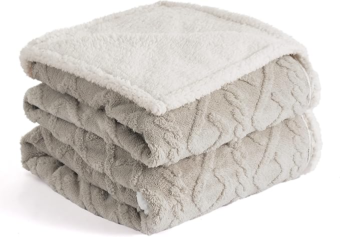 Bedsure Waterproof Dog Blanket for Large Dogs - Pet Blanket for Bed Couch Protector Washable, Jacquard Coral Fleece Cat Throw Blanket, Soft Plush Reversible Furniture Protection, 60x80, Pale Oak