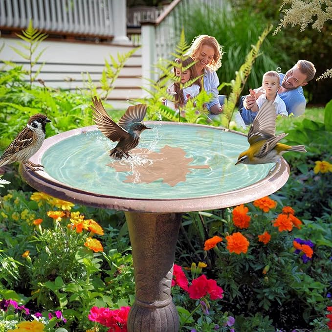 99.99% Pure Copper Bird Bath Disk, 2 Pack 0.6mm Maple Leaf Bird Bath Purification Disk with Triple-Point Support for Physical Safe Clean Water All-Season, Universal Fit for Outdoor Birdbaths, Bowl