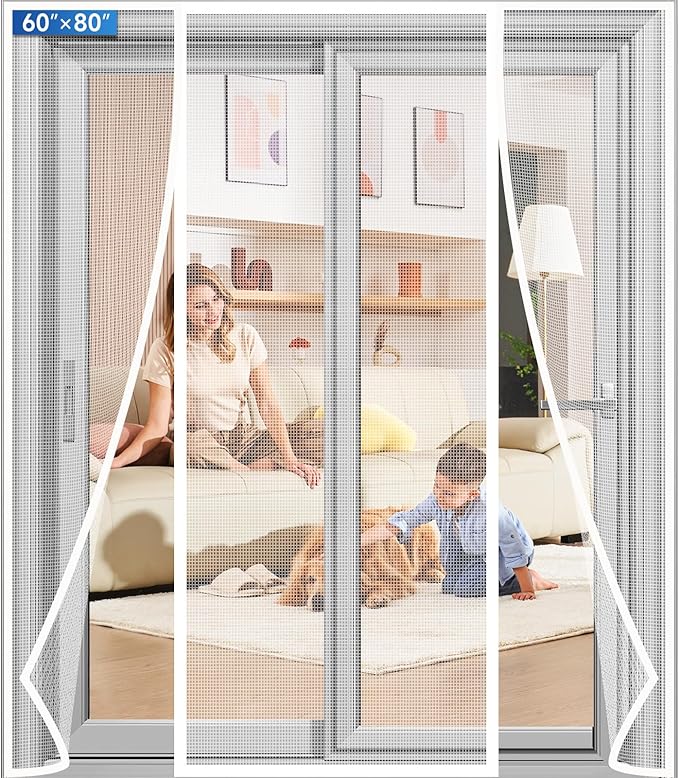 Magnetic Screen Door Upgraded PET Mesh Stronger Than Fiberglass and Polyester,Hands Free,Keeps Bugs Out,Pet & Kid Friendly,Suitable for Sliding Door,Large Patio Door and French Door-60''x80''