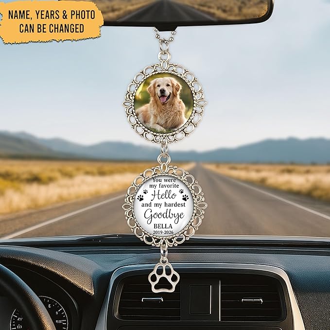 Hyturtle Personalized Pet Memorial Car Hanging Ornament - Custom Photo Pet Memorial Gifts Rearview Mirror Hanging Accessories -Dog Remembrance Gifts - Loss of Dog Sympathy Gift