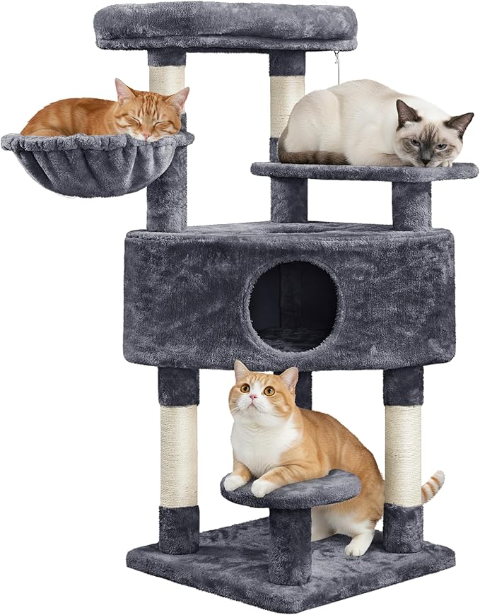 Yaheetech 46in Cat Tree Tower | Multi-Level Indoor Activity Center with Spacious Condos, Scratching Posts, Large Top Plush Perch | Sturdy, Easy to Assemble | for Kittens, Adult & Senior Cats
