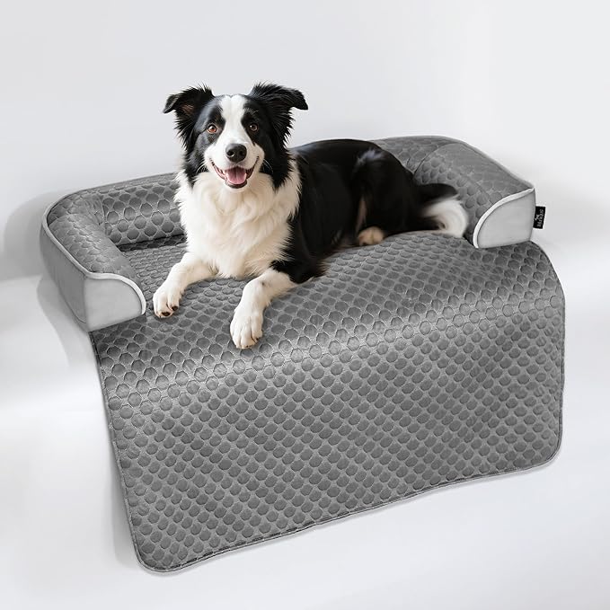 Large Cooling Dog Bed – 41 x 37 inch Waterproof Couch Cover for Dogs Washable, Non-Slip Bottom, Self Cooling Mat for Dogs, Durable & Non-Gel, Dog Couch Bed for Sofa Floor Car, Cooling Grey