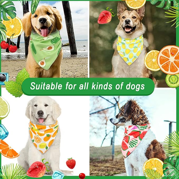6 Pack Spring Summer Dog Bandanas Hawaii Fruit Pattern, Dog Bandanas Scarf Bibs Kerchief for Boys and Girls' Dogs (Small to Large)