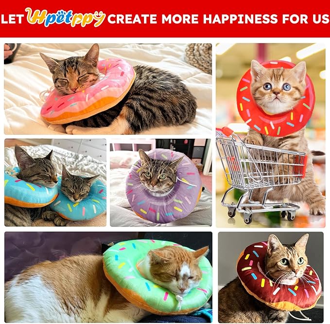 Cat Cone Collar Soft, Cat Recovery Collar for Wound Healing Cute Kitten Donut Adjustable Pet Cones to Stop Licking Comfortable Lightweight Neck Elizabethan Collars for Kittens After Surgery
