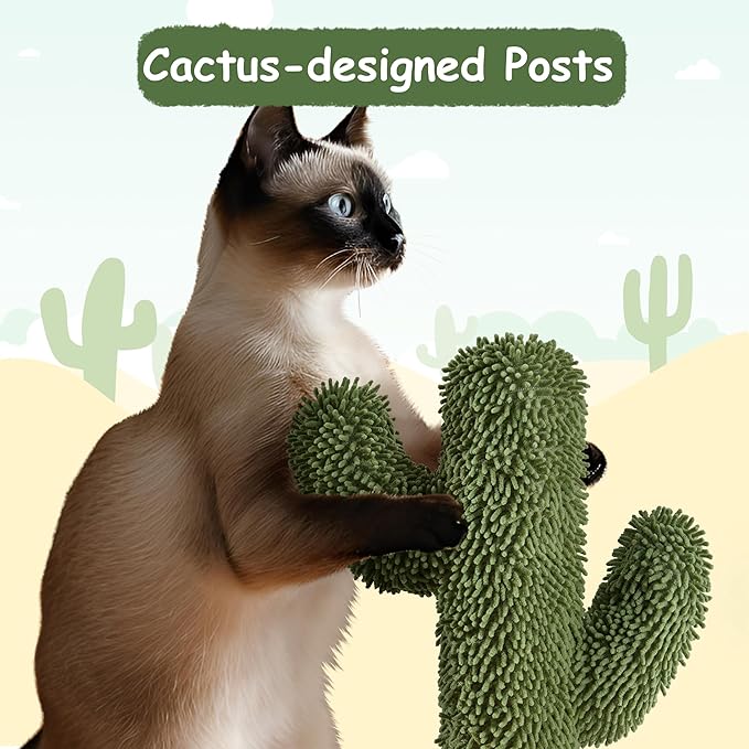 Yaheetech | Cactus Cat Tree | 59.5in Cat Tower w/Cute Perch, Cozy Condo, Convenient Climbing Ladder | Moppy Fabric-Covered Cat House for Indoor Cats | Green/Brown