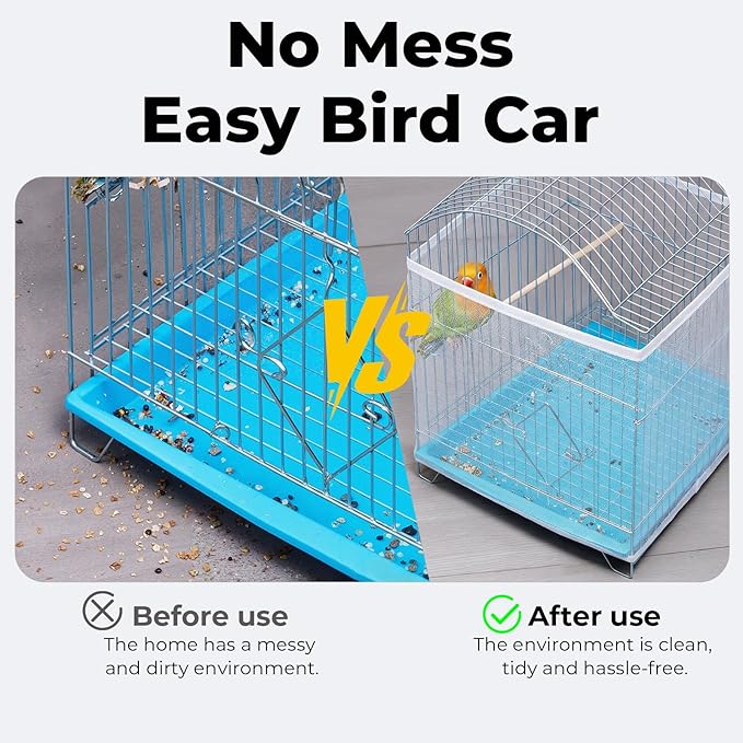 2 Pcs Bird Cage Seed Catcher, Adjustable Bird Cage Net Cover, Reusable Soft Nylon Cover for Parrot Enclosures (White)