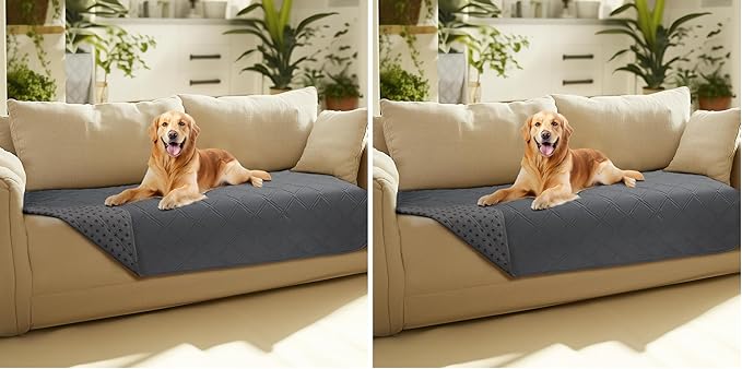 Luciphia 100% Waterproof Couch Cover Blanket for Dogs Anti-Slip Pet Couch Protector Sofa Mat Puppy Cat with Non-Slip Bottom, Grey, 30x70 Inch (Pack of 2)