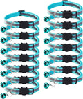 14 Pack Breakaway Cat Collar with Bell, Reflective Kitten Collar for Girl Boy Cats, Safety Buckle Adjustable 7.5-12.5 Inch, 0.4 Inch Width Lightweight, Pet Gifts (Turquoise Green)