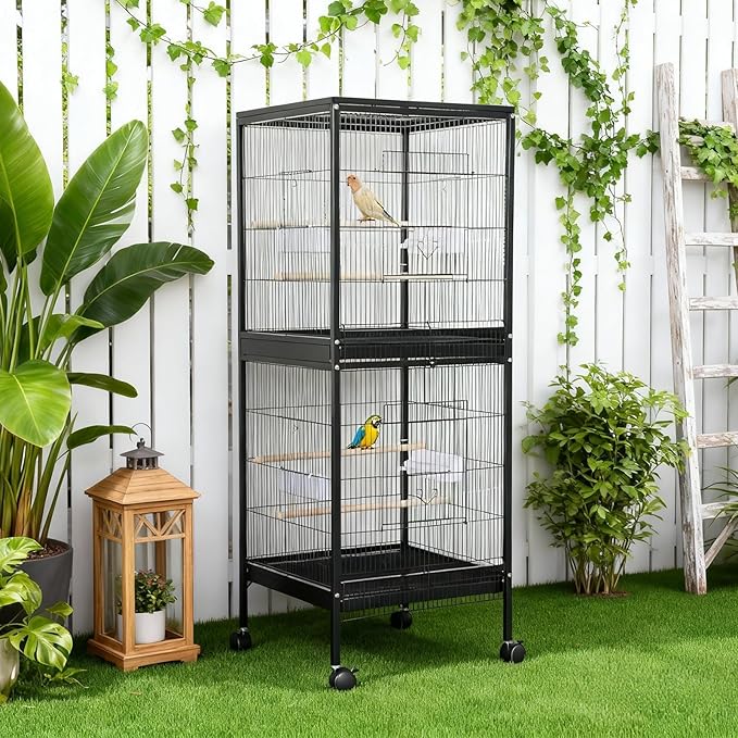 GarveeHome Small Bird Cage with Wheels, Parakeet Cage, Bird Carrier for Parakeets, Canaries, Lovebirds, Small Quaker, Cockatiels, Budgie, Green Cheek (55in)