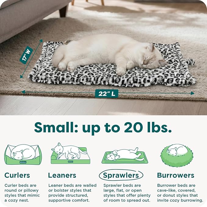 Furhaven ThermaNAP Self-Warming Cat Bed for Indoor Cats & Small Dogs, Washable & Reflects Body Heat - Quilted Faux Fur Reflective Bed Mat - Snow Leopard, Small