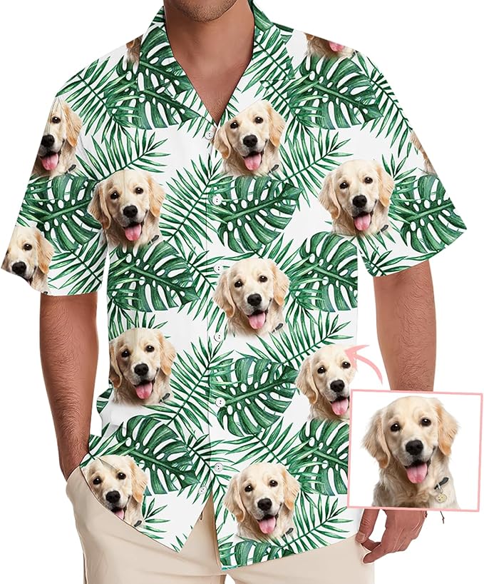 DILYPOD Custom Hawaiian Shirt with Face, Personalized Button Down Hawaiian Shirts for Men, Women, Photo Hawaiians Shirt