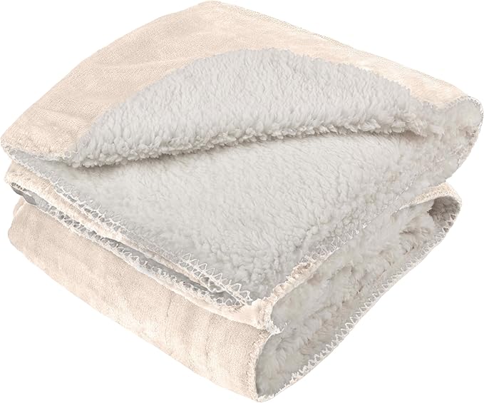 PETMAKER Dog Blanket - 60x70in Reversible Sherpa Blanket - Throw Blankets for Bed, Couch, Crate, or Car - Machine Washable Puppy Essentials (Cream)
