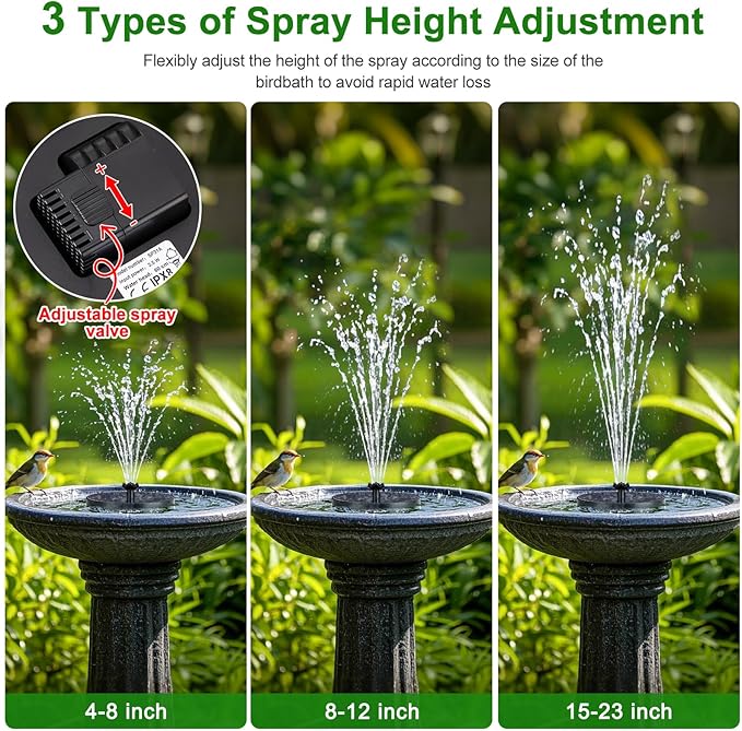 Solar Fountain Pump with Spray Height Adjustment, Upgrade Glass Solar Bird Bath Fountains with 6 Nozzles, Outdoor Solar Water Fountain Pump for Bird Bath, Garden, Pool, Pond