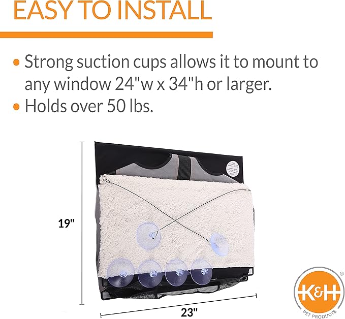 K&H Pet Products EZ Mount Cat Window Perch Penthouse 2-level Tree, Sturdy Window Perch for Large Cats, Steel Frame, Sturdy Suction Cups, Enclosed Privacy Area - Fits 24"W X 34"H Glass Spaces