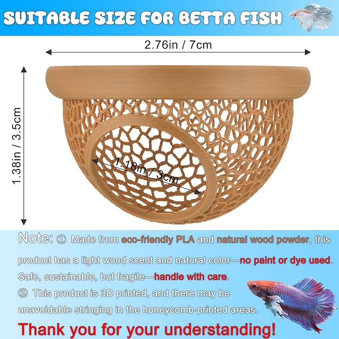 Floating Betta Hide & Shrimp Cave – 3D Printed Aquarium Hammock, Feeder & Rest Spot – Floating Betta Log & Cave Decor for Nano Tanks, Corydoras, Shrimp & Small Fish – Safe PLA, Patent Pending