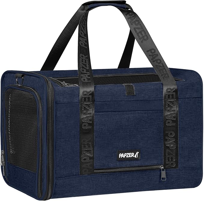 Top Loading Medium Cat Carrier with Private Curtain, Soft-Sided Small Pet Travel Crate Veterinarian, Teacup Poodle Dog Kennel Bag Suitcase Luggage Sleeve, 18x11x11 Inch Navy