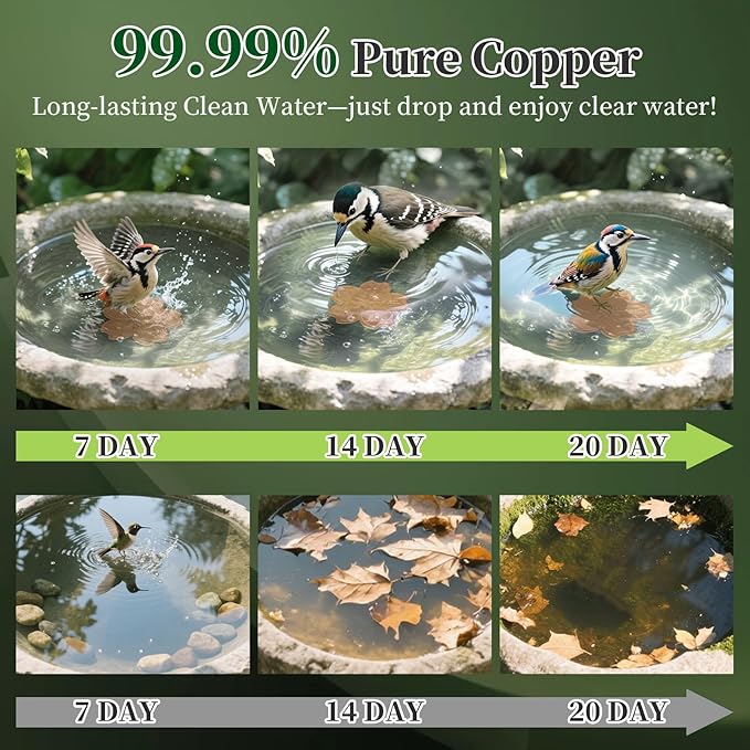 99.99% Pure Copper Bird Bath Disk, Triple-Point Support Design Lower Cleaning Frequency for Physical Safe Water Purify Outdoor Bird Bowls All-Season
