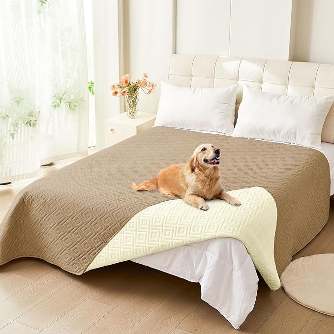 hyha Waterproof Dog Blanket, Soft Dog Bed Cover Pet Blankets, Waterproof Sofa Couch Cover for Dogs Washable, Reversible Pet Couch Covers for Sofa Furniture (82x120 Inch, Camel/Beige)