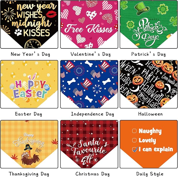 Weewooday 9 Pcs Holiday Dog Bandanas St' Patrick's Day Easter Bandanas Birthday Scarf Adjustable Large Pet Washable Scarves for Large Dog Supply(Cute Pattern)