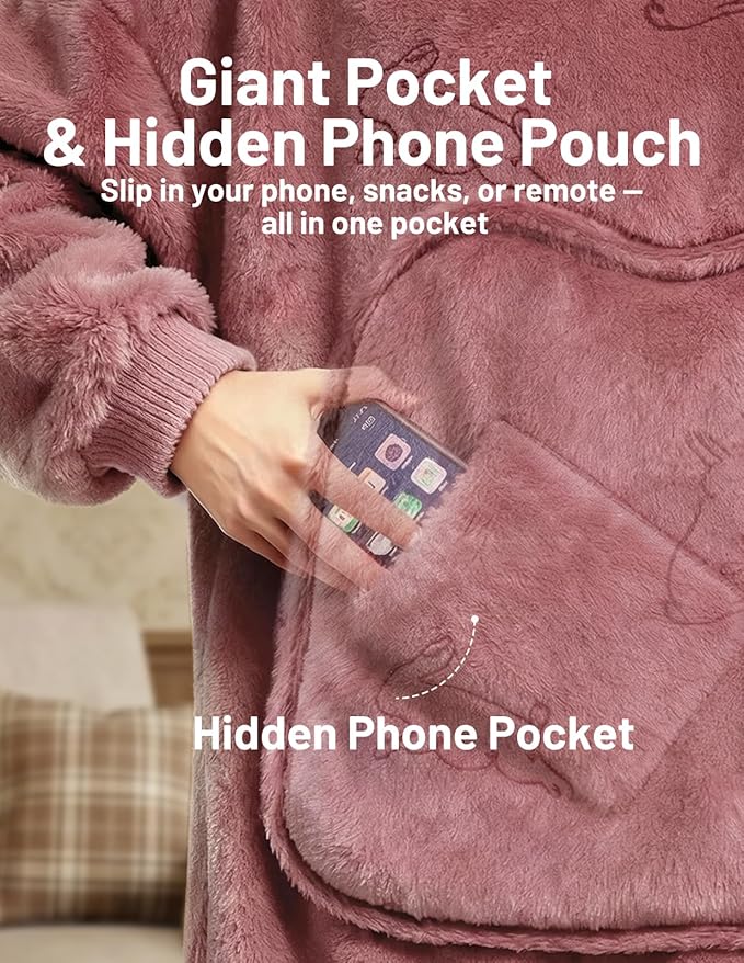 Mewaii Wearable Blanket Hoodie for Adults, Warm Sherpa & Soft Flannel Long Sweatshirt with Giant Pocket, Cozy Gifts for Women