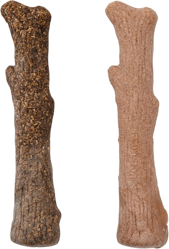 Outward Hound Pupstages Dogwood Calming Dog Chew Toy – Real-Wood Blend, Moderate Chewers, Medium, 7.5", 2-Pack (Natural & Hemp Flavors)