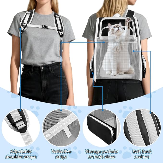 Cat Backpack Carrier,Expandable Pet Carrier Backpack for Cat and Small Dogs,for Hiking, Camping and Travelling Use,Collapsible Carrier with Breathable Mesh,Gray