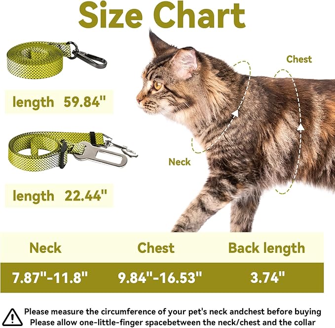 Cat Harness and Leash Set, 3-in-1 Escape Proof Adjustable, Comfortable Soft Lightweight, Safe, Easy to Wear, Walking Travel Kitten Harness for Small Medium Large Cats (Yellow)