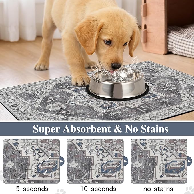 famibay Dog Food Mat, Absorbent Cat Dog Mats for Food and Water, No Stains Quick Dry Pet Cat Bowl Mats with Non Slip Backing, Boho Pet Feeding Mat for Floor Waterproof 16"x24"