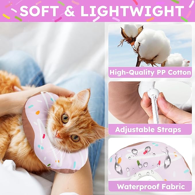 Cat Cone Collar Soft, Waterproof Cat Recovery Collars Spay Cones to Stop Licking Cute Donut E Collar After Surgery Anti-Lick Wound Healing Safety Elizabethan Collar for Kittens (Donut Purple, Large)
