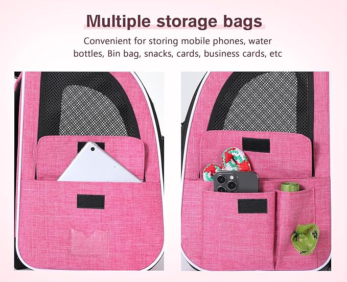 Pecute Cat Backpack Carrier Expandable, Pet Backpack for Cats & Small Dogs Up to 11lbs, with 4-Side Breathable Mesh, Multi-Entry & Lockable Zippers for Travel, Hiking, Camping - Hands Free, Pink