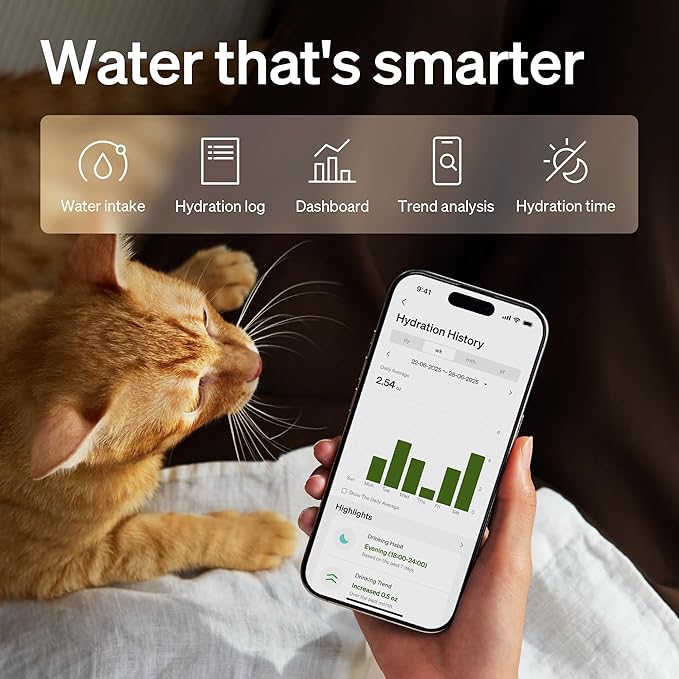 PETLIBRO Upgrade Cat Water Fountain Stainless Steel Tray, Dockstream 2 Cat Fountain Indoor, 3L/101oz Auto Cat Fountains for Drinking, App Monitoring Pet Water Fountain Dog, 5G WiFi Cat Water Dispenser
