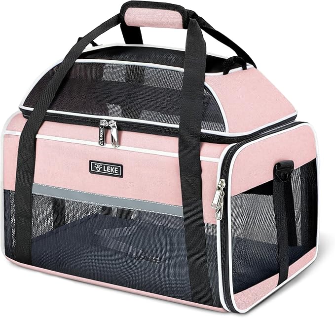 Lekereise Top-Expandable Pet Carrier 18x11x11Inch Delta American United Airline Approved Soft Sided Underseat to 15lbs Travel Carriers for Small Dogs Cats with Locking Safety Zippers Anti-Scratch Mesh