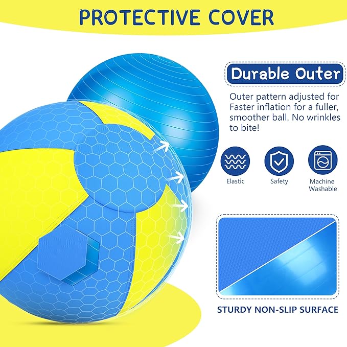 Herding Ball for Dogs and Horses - 18" Dog Herding Ball for Australian Shepherd Collie, Jolly Ball for Dogs Agility Equipment, Herding Ball Durable Bite-Resistant with Reinforced Stitching-Yellow&Blue