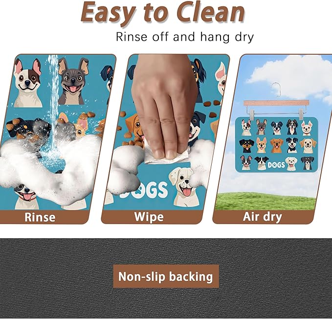 Cute Dog Cat Food Mat,Absorbent Pet Feeding Mat with Rubber Backing,Non-Slip Water Bowl Placemat,Indoor Pet Accessories Supplies 16"x24"