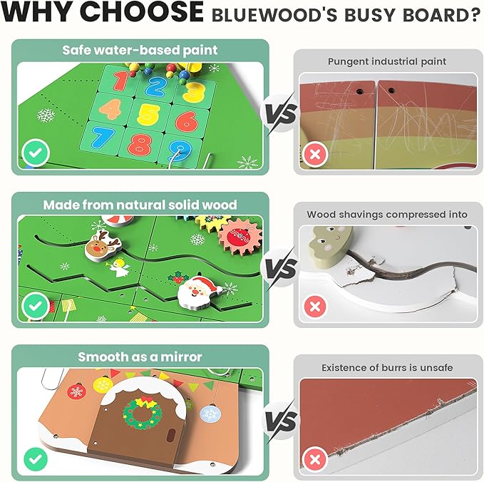 BlueWood Wooden Wall Busy Board Panels, Toddler Learning Activity Center, Montessori Philosophy Sensory, Educational Toys, Conducive to All-Round Development - Tree