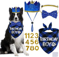 STMK Dog Birthday Party Supplies, Multi Size Dog Birthday Hat with Numbers Bandana Bow Tie for Large Extra Large Dogs Pets (Blue, X-Large)