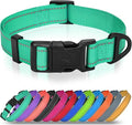 Joytale Reflective Dog Collar, Adjustable Nylon Pet Collar with Quick-Release Buckle for Medium Dogs, Teal, M