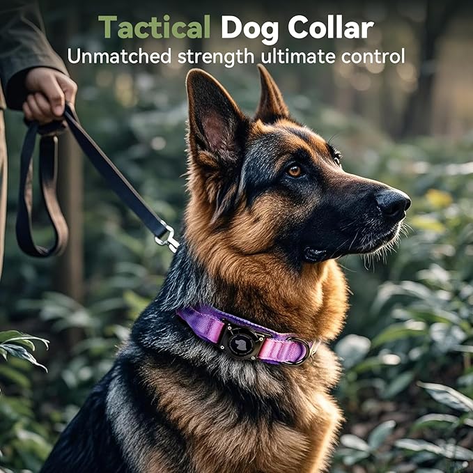 2026 Upgrade Waterproof AirTag Dog Collar, Military Tactical Dog Collar with AirTag Holder, Comfortable Control Handle and Metal Buckle, GPS Dog Collar Holder for Medium to Large Dogs (90s Retro,M)