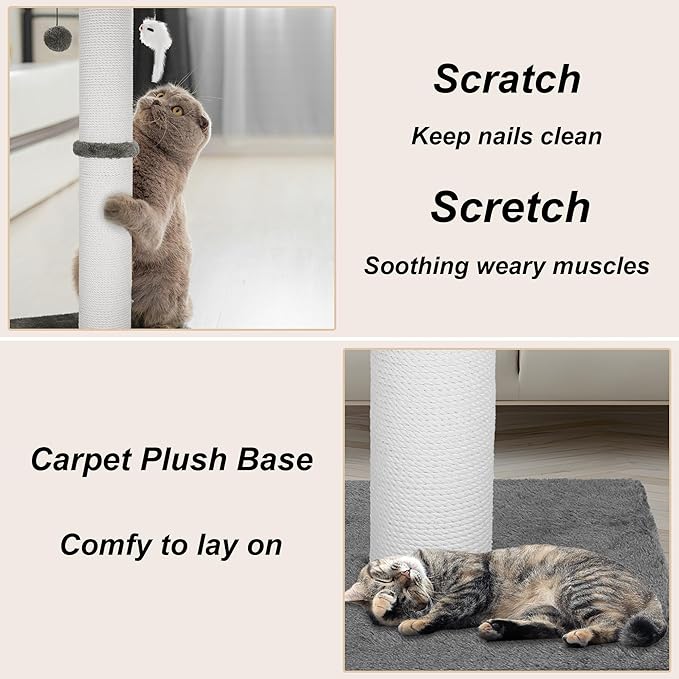Cat Scratching Post 34 Inches Heavy Duty and Thicker Cat Scratching Post Cotton Rope with Hanging Ball and Mice Scratching Post for Indoor Cats and Adult(Grey)