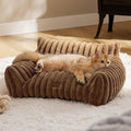 Bedsure ComfyFleece™ Cute Cat Couch for Pets - As Seen on TV on Good Day New York, Fuzzy Cats beds for Indoor Cats with Removable Washable Cover, Supportive Pet Sofa, 24inch, Camel Brown