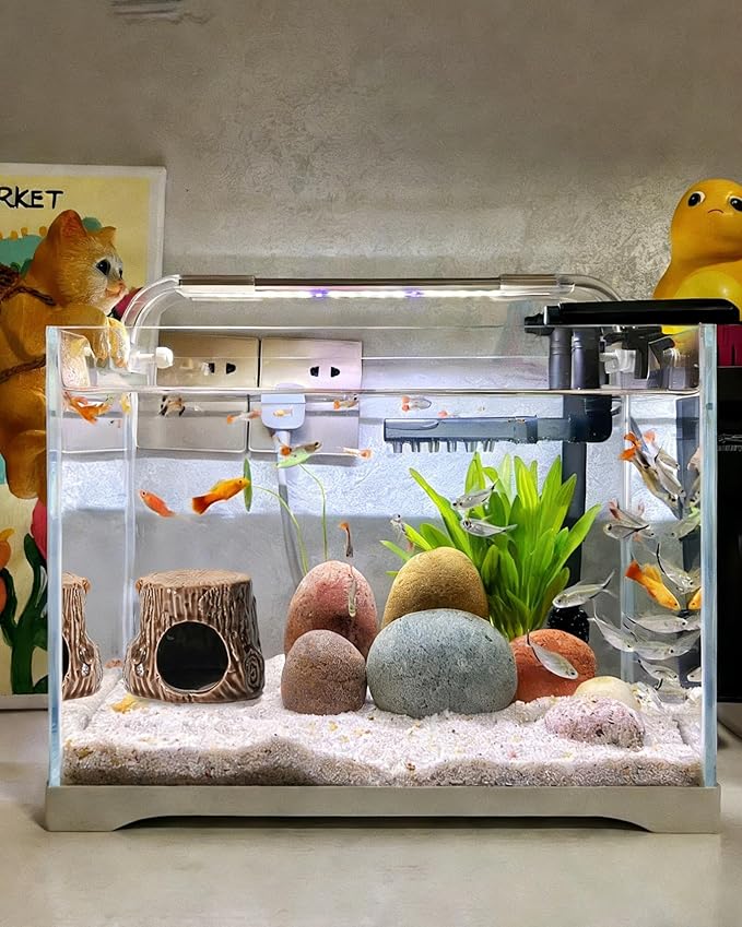 Aquarium Decor Cave Betta Fish Aquarium Accessories Ornaments Hiding Cave Wooden Stake Shape House Hideout for Shrimp Cichlid Hermit Crab, Octopus Hiding Breeding for Tank (Brown)