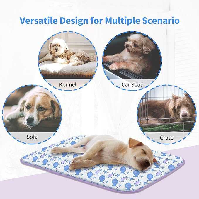 NWK Pet Cooling Mat - Ice Silk Cooling Mat for Dogs & Cats Portable & Washable Pet Cooling Blanket, Car Seats, Beds for Summer (1, Purple Fish, 20'' X 27'' X 0.3'')