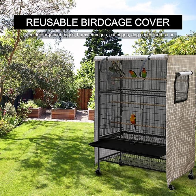 Ymiko Birdcage Cover Universal Windproof Cage Cover with Side Window Light Blocking for Large Bird Cages Hamster Cages Cat Cages Dog Cages (Brown)