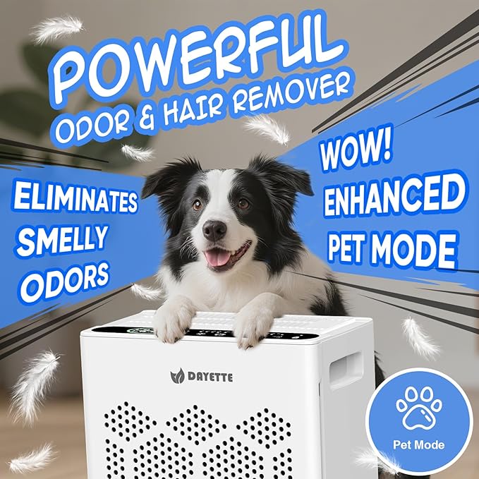 DAYETTE Air Purifiers for Home Large Room Up to 2400 Ft² with HEPA 14 Filter, Pet Air Purifier with Washable Prefilter for Bedroom with Fragrance, Air Cleaner for Smoke Dust Pets Hair Odor, White