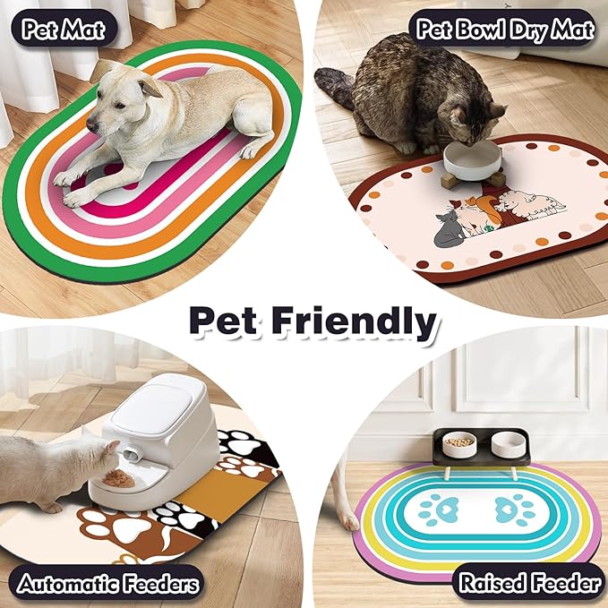 Dog Feeding Mat 24''x16'', Absorbent Pet Food Mat, No Stains Quick Dry Pet Water Mat Protect Floor, Cat Dog Water Bowl Mat for Messy Drinkers, Non-Slip Rubber Base Pet Placemats for Food and Water