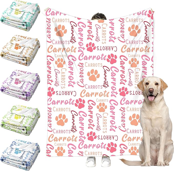 Personalized Paw Print Dog Blanket with Pet Name Face-Custom Puppy Blankets with Picture for Dogs-Customized Dog Memorial Throw Fleece Blanket-Loss of Pets Supplies Sympathy Gift for Bed Sofa Travel