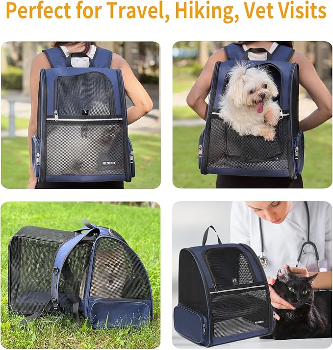 Cat Backpack，Expandable Cat Carrier Backpack, Dog Backpack Carrier and Pet Carrier Backpack, Suitable for Cats, Dogs Kitten or Small Dogs, Travel Friendly Puppy Cats Bag (Blue)